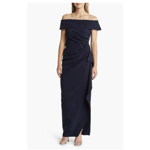 Vince Camuto Ruffle Off the Shoulder Column‎ Dress in Navy Size 8